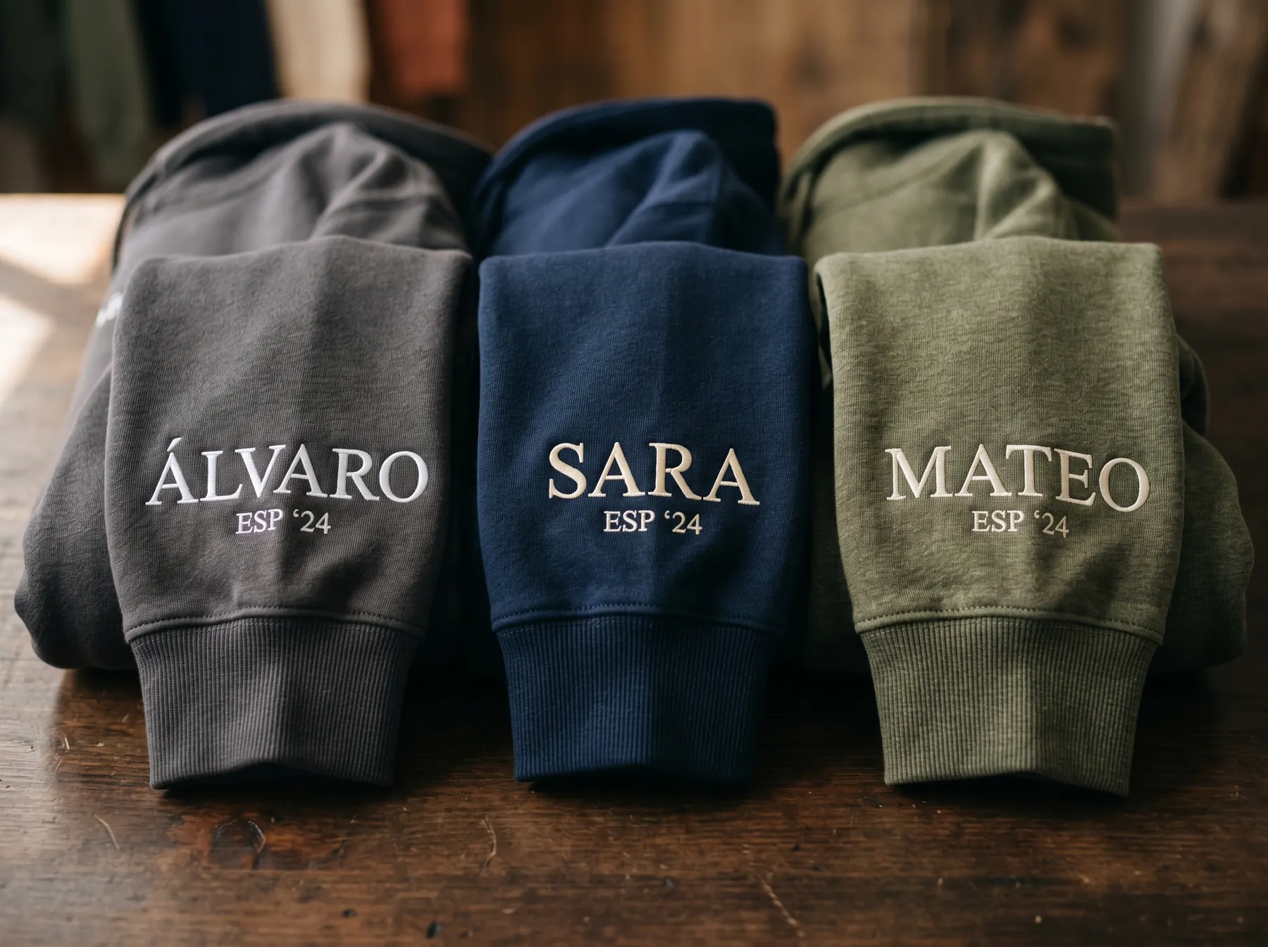Nombres bordados en mangas de sudaderas