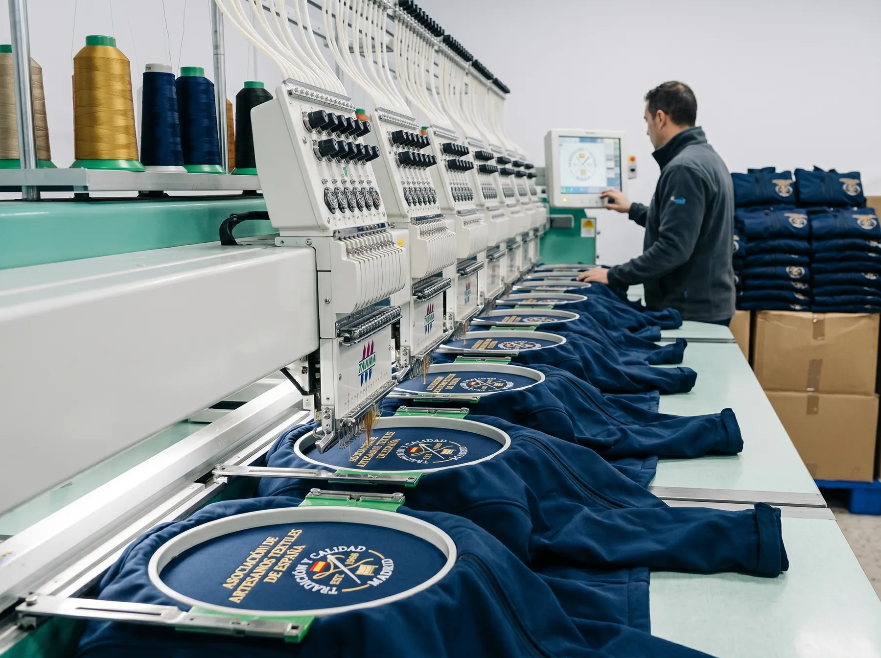 Producción de sudaderas bordadas en el taller